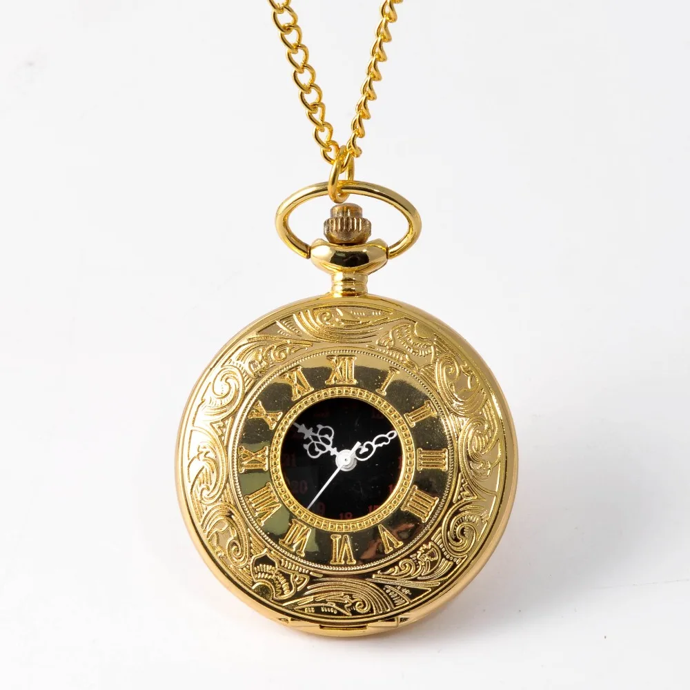 TFO Vintage Gold Roman Steampunk Pocket Watch Quartz Necklace Pocket Men's and Women's Clock