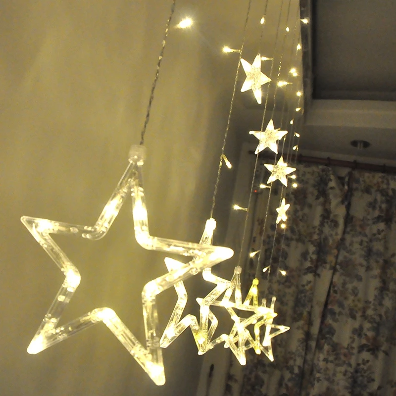 Cortina de luz de hadas de 2 metros, decoración navideña de Año Nuevo, ventana de estrellas para habitación/boda/tienda/Fiesta, enchufe europeo H-18