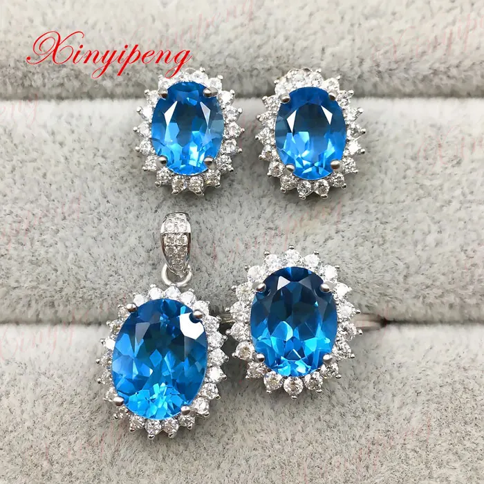 

925 sterling silver natural topaz stone suits female