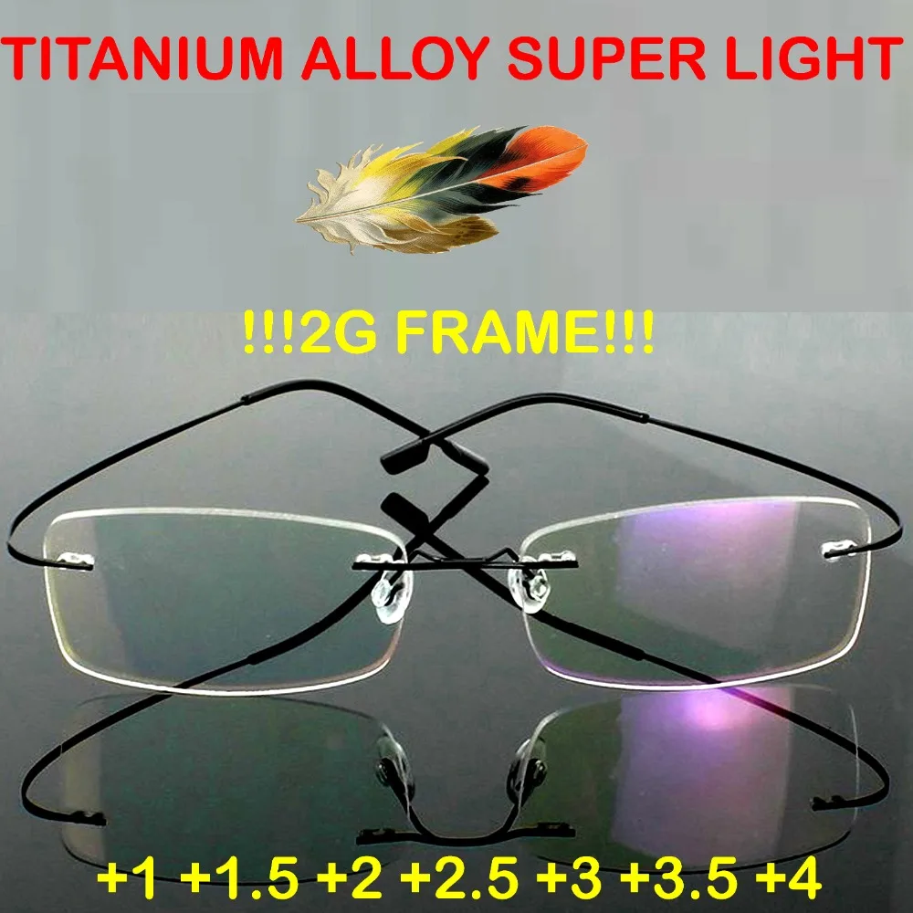 

Brand Titanium 2g!! super light Optical Glasses Frame Rimless Ultra Light Reading Glasses +1 +1.5 +2 +2.5 +3 +3.5 +4