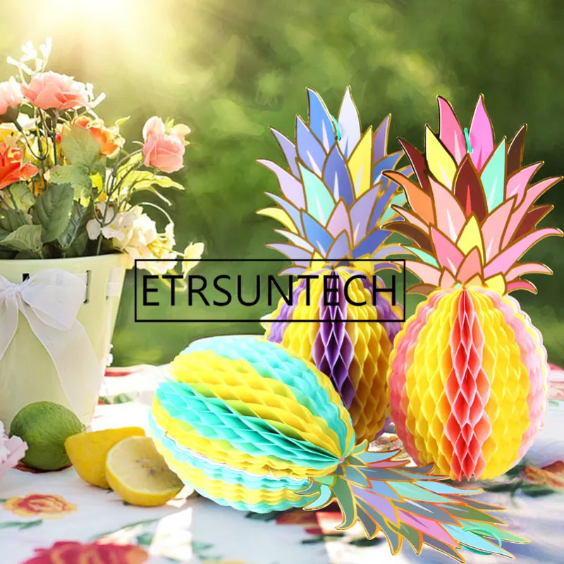 50sets 3pcs/set Paper Hanging Honeycomb Pineapple Decor Summer Party Table Beach Hawaii Party Tropical Birthday Wedding Supplies