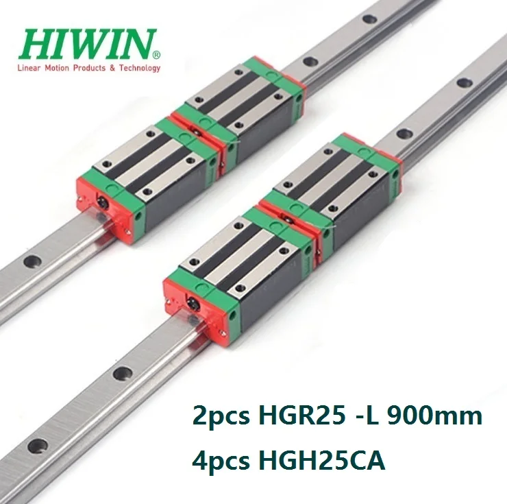 2pcs 100% Original New Hiwin HGR25 -L 900mm linear rail + 4pcs HGH25CA linear narrow blocks for CNC router