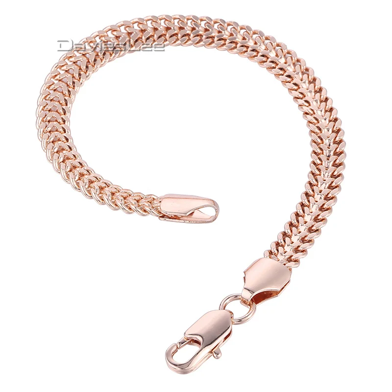 Davieslee Mens Womens Bracelet Chain Helix Bismark Link 585 Rose Gold Color Bracelet for Women 7mm 18cm 20cm 22cm 25cm LGB283