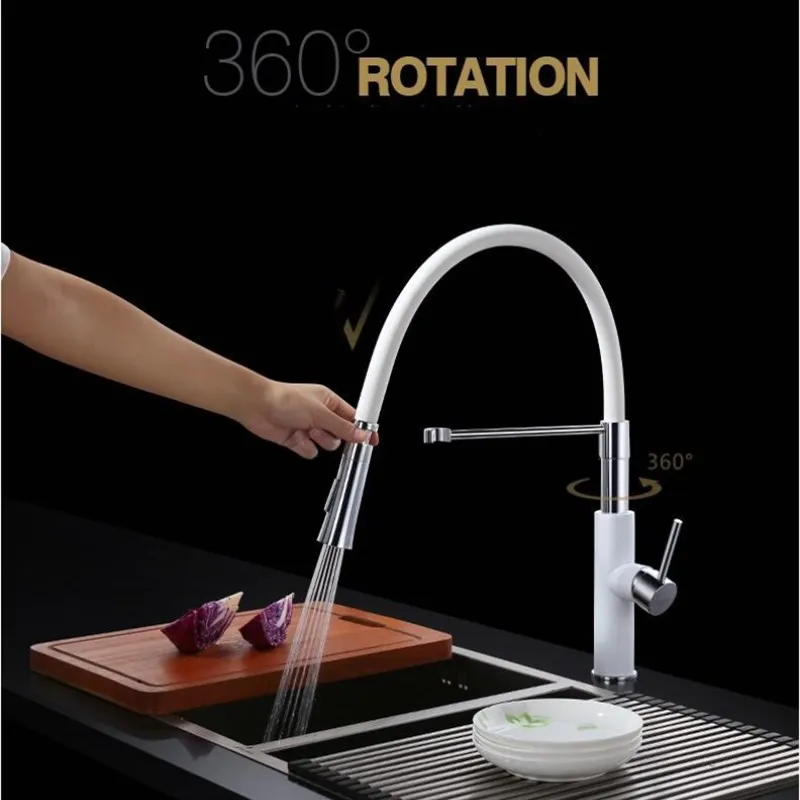 Pull Down Kitchen Faucet White Sink Mixer Tap 360 degree rotation kitchen mixer taps Kitchen Tap