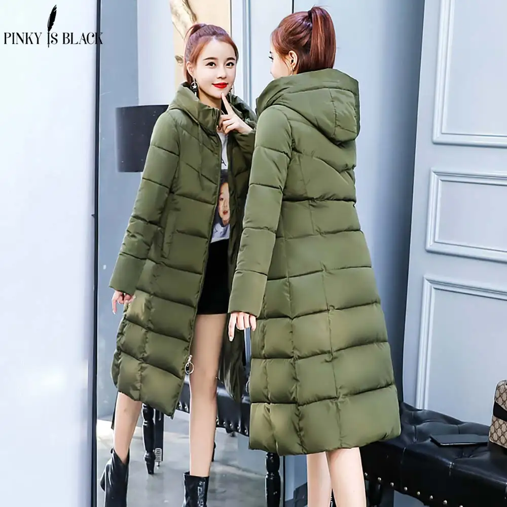 PinkyIsBlack New 2020 Winter Coats Women Down Jacket High Quality Hooded Thick Ladies Army Green Long Parkas Winter Jacket Women