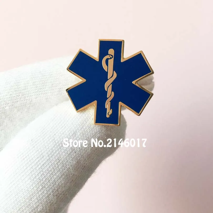 10pcs Nursing Ambulance Lapel Pin Blue Enamel Snake Symbol Metal Badge Gift Star of Life Paramedic-Iron Doctor Pins Brooch