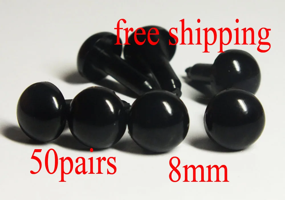 50pairs/lot DIY Doll Accessories--8mm Black Safety Eyes/Plastic Toy Eyes/doll Eyes