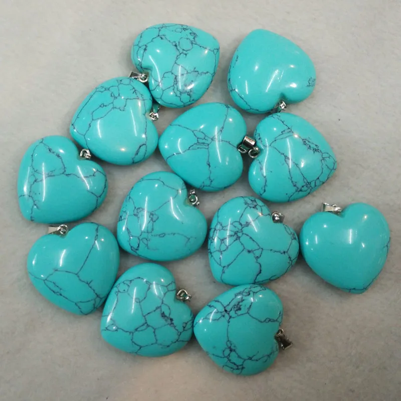 Fashion high quality natural stone mixed charms 25mm heart pendants for diy jewelry making 12pcs/lot wholesale free shipping