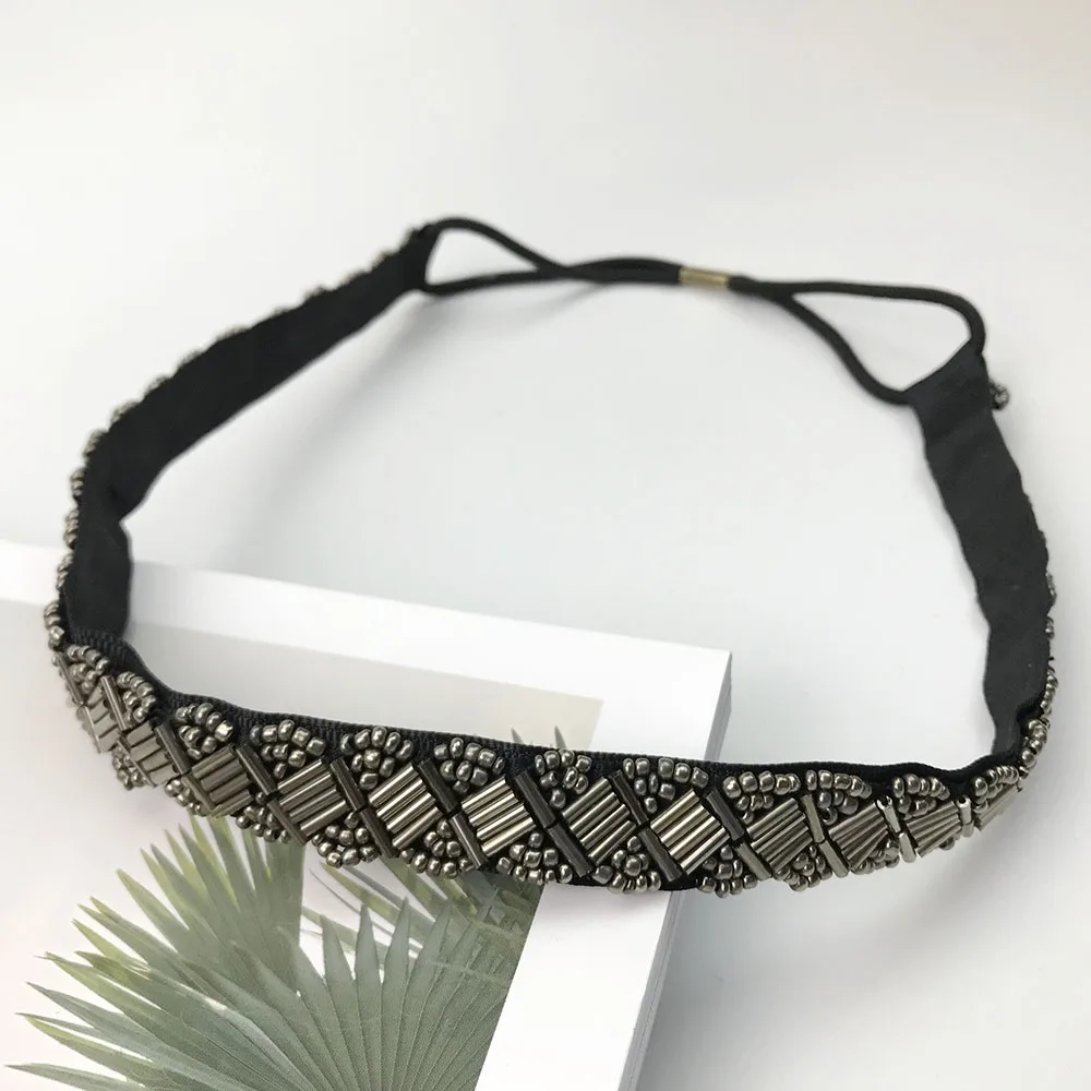 Dân Tộc Nhiều Màu Sắc Hạt Giống Hạt Headband Handmade Hình Học Hoa Pha Lê Áo Băng Đô Quấn Tóc Thun Mũ Tóc Phụ Kiện