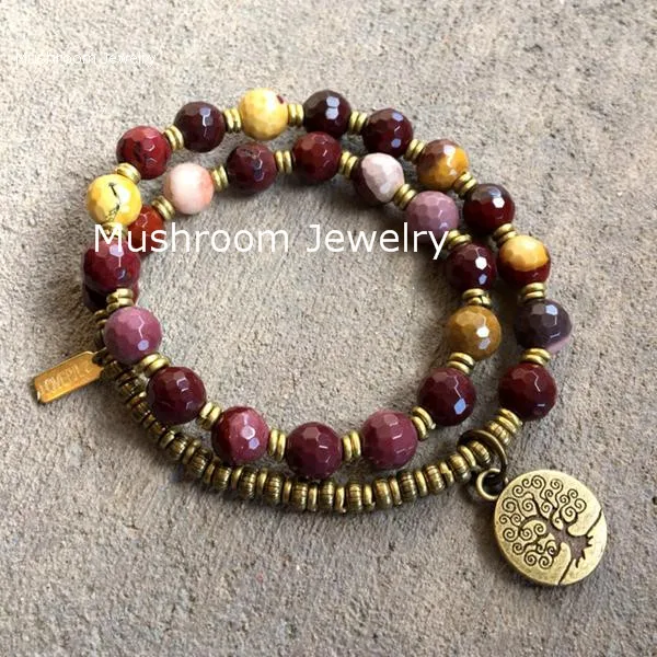 Bohemian Faceted Agates Beads With Gold Accent Spacer Beaded Wrist Beaded yoga mala tree of life Charm stack bracelet