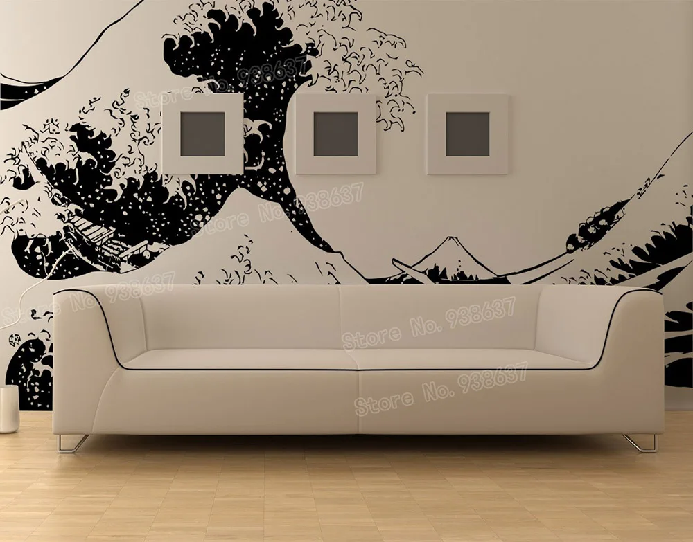 Japanese Vinyl Wall Decals Sticker Katsushika Hokusai Great Wave Off Kanagawa Views Of Mount Fuji Art Stickers Large Size ZB509