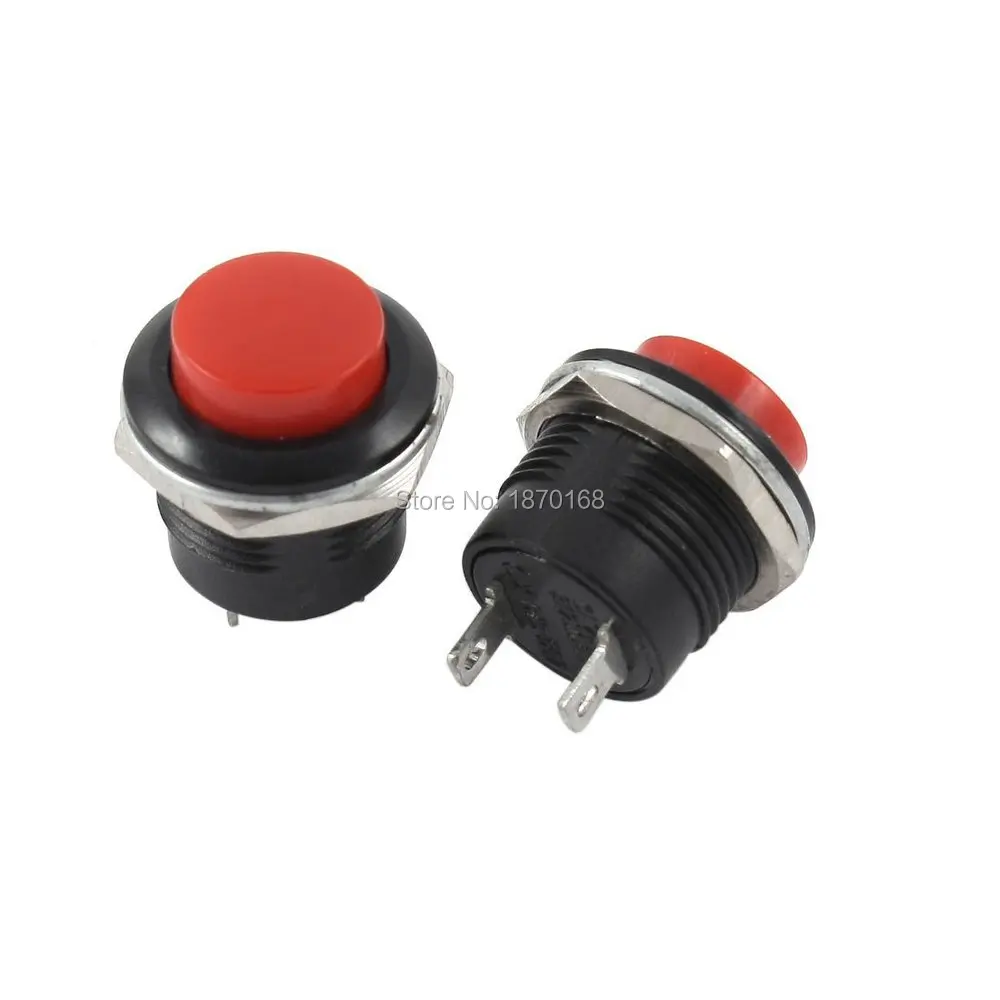 10 pcs R13-507 SPST 2 terminal for a moment pushes the red switch button Ac 250 V 3A