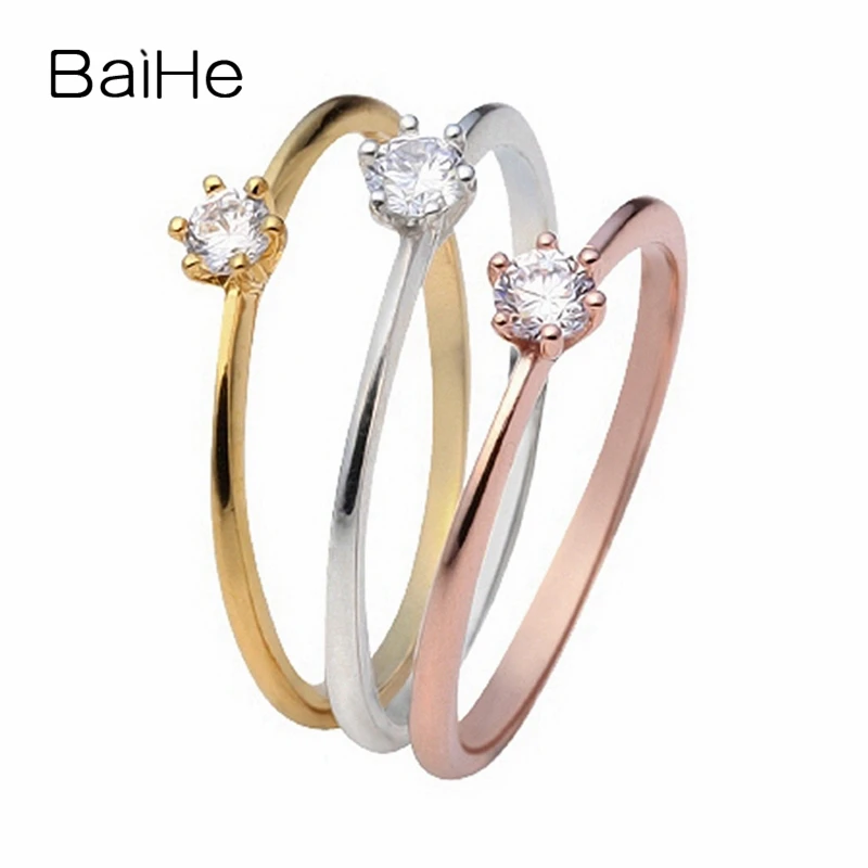 

BAIHE Solid 18K White Gold H/SI 0.10CT Natural Diamond Ring Women Trendy Fine Jewelry Making Wedding Anillo diamante טַבַּעַת