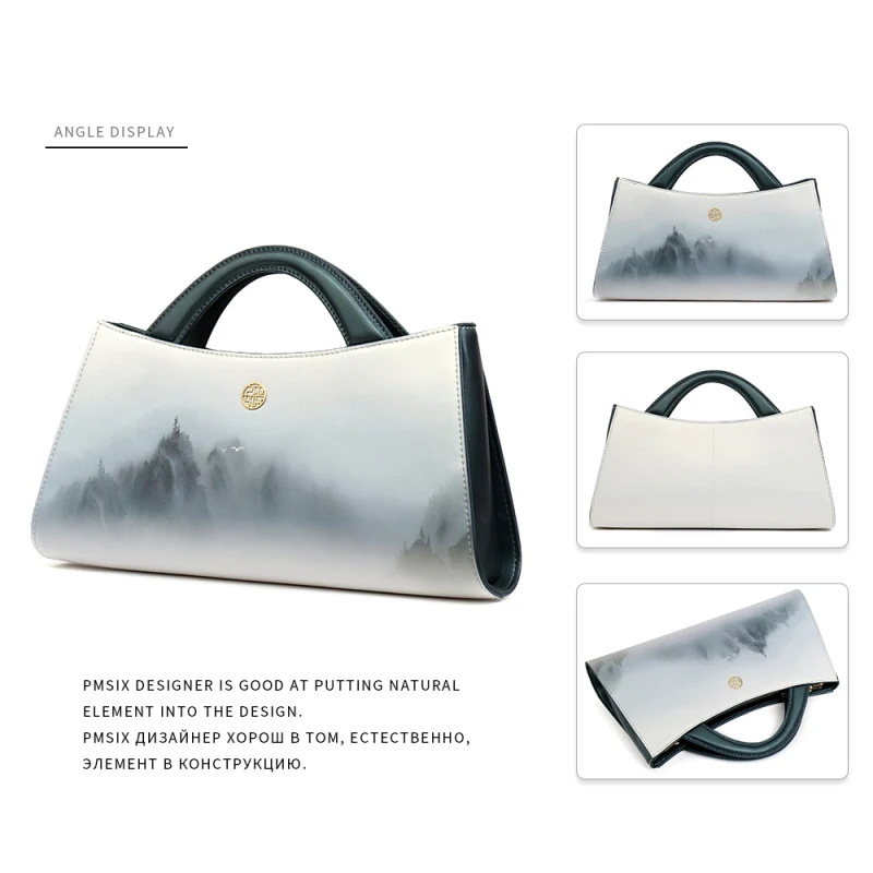 PMSIX 2020 Ink Style Cow Leather Women Handbags Fashion Light color Shoulder Bag Designer Half moon Tote Elegant Banquet bag