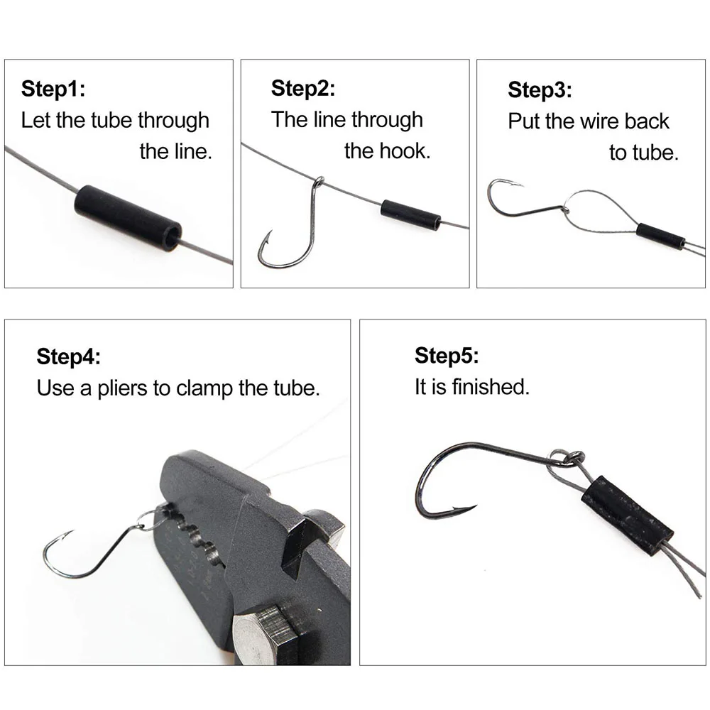 200Pcs Matt Black Single Barrel Crimp Sleeves Round Copper Tube Fishing Line Leader Rigging Tackle Wire Pipe Sleeves Connector