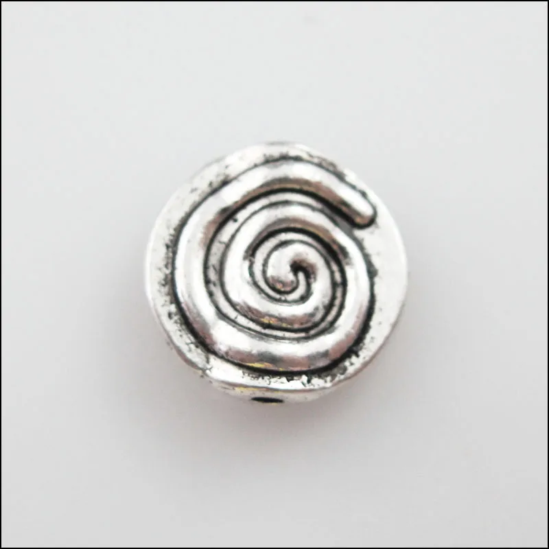 20Pcs Tibetan Silver Color spiral Rotating Round Flat Spacer Beads Charms 12mm