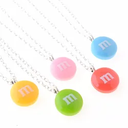 Free Shipping 2pcs Candy Letter M Resin Pendant Necklace 18