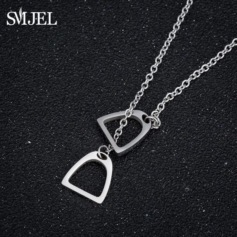 SMJEL New Lucky Horse Shoe Necklaces Stainless Steel Double Horse Stirrups Necklaces & Pendants for Women Accessories Gift