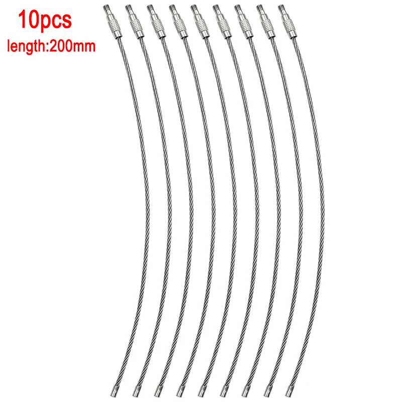 10pcs 1.5-2mm keychain tag corda edc cabo de arame de aço inoxidável loop parafuso de bloqueio anel de bloqueio chave chaveiro círculo acampamento