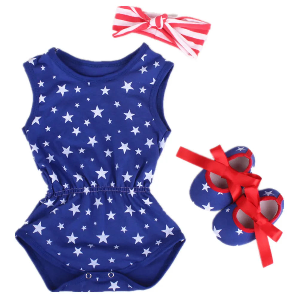 الأمريكية العلم طفلة داخلية الأولى ووكر عقال 3 قطعة دعوى الوليد بذلة الملابس مجموعة القطن نجمة الصبي الصيف الزي USA