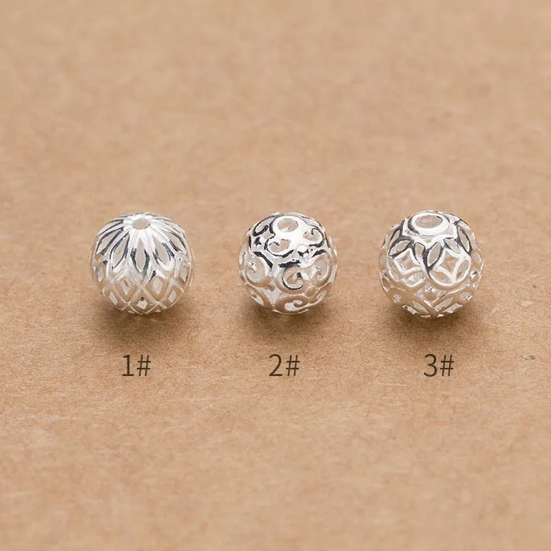 925 Sterling Silver Hollow Out Spacer Beads 9x9mm Cloud Pattern Round Ball Craft Charm Beads Fit Bracelets Earring Jewelry Make