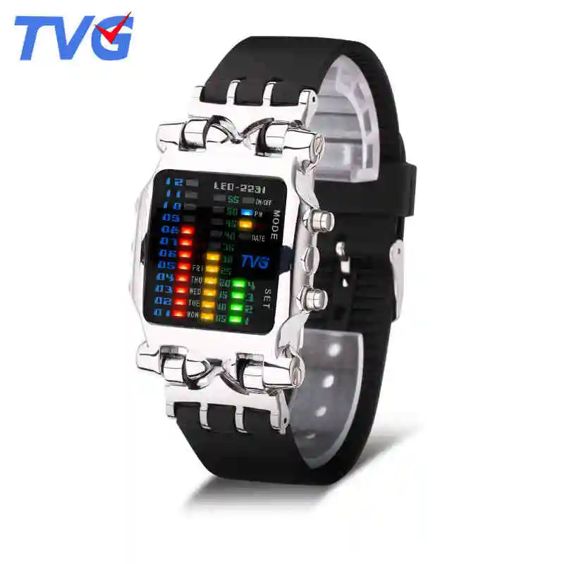 Sport Watch for Men Rubber Band Waterproof LED Digital Sports Watches Men Luxury Fashion Binary Gift Clock Watch Drop Shipping