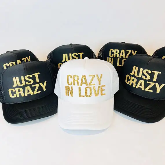 personalized GLITTER Crazy in Love wedding BRIDE bridesmaid Bachelorette Mesh Trucker Snapback trucker hats caps party favors