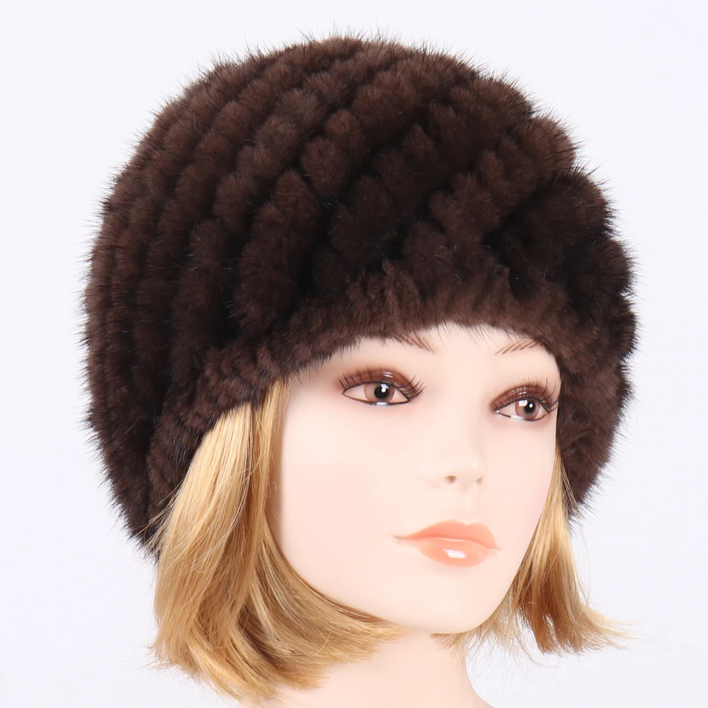 New Lovely Real Mink Fur Hat For Women Hot Sale Winter Knitted Real Mink Fur Beanies Cap Wholesale And Retail Real Mink Fur Caps