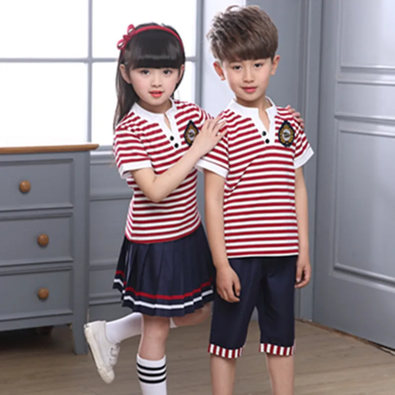 Roupa de jardim de infância, uniforme escolar infantil de manga curta com 2 peças