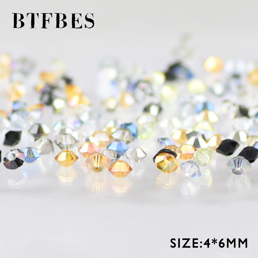 BTFBES UFO Spaceship Shape Austrian Crystal Beads 4*6MM 100pcs Double Bicone Glass Loose Beads For Jewelry Bracelet Making DIY