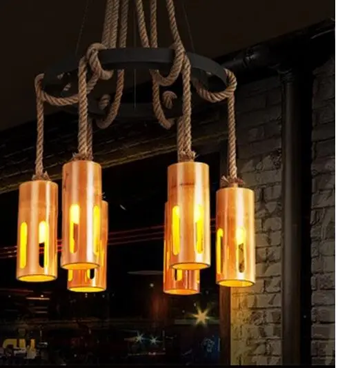 

American Village Mahjong Bamboo Tile Iron cafe Pendant Lights Bamboo Industrial Retro Restaurant Light Bar 3/6/8 Head LU724206