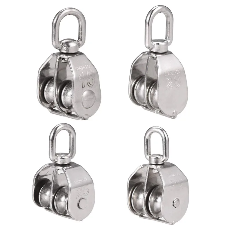 M20 M25 M32 M50 M75   Lifting Crane Swivel Hook Double Pulley Block Hanging Wire Towing Wheel 304 Stainless Steel