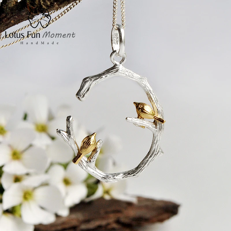 

Lotus Fun Moment Настоящее стерлингового серебра 925 природных ручной работы Модные украшения птица на ветке кулон без Цепочки и ожерелья для Для женщин