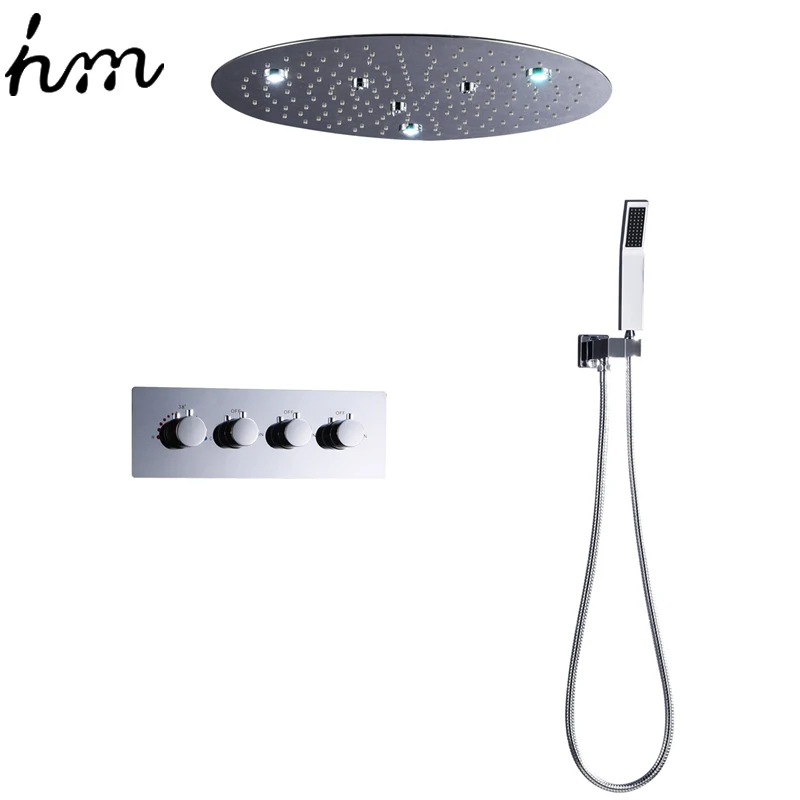 hm 20Inch Round LED Shower Set Concealed Embedded Thermostatic Shower Faucet System Ultra-Thin Water Column Rainfall Shower Head