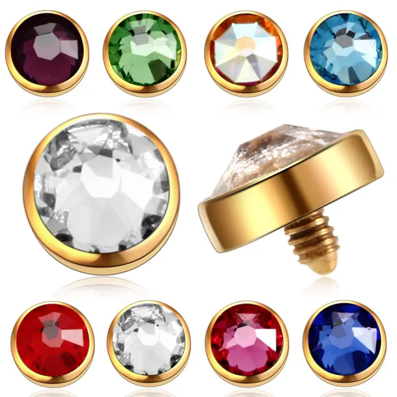 1PC G23 Titanium Micro Dermal Piercing CZ Gem Micro Dermal Anchor Crystal 4mm Top Piercing Surface Skinner Piercing Body Jewelry