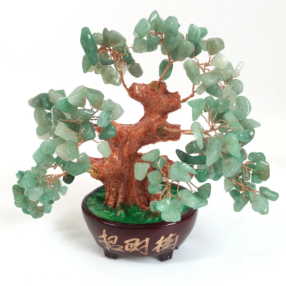 natural Emerald greenDongling jade quartz rock crystal lucky tree reiki healing crystal gemstone feng shui for home decoration
