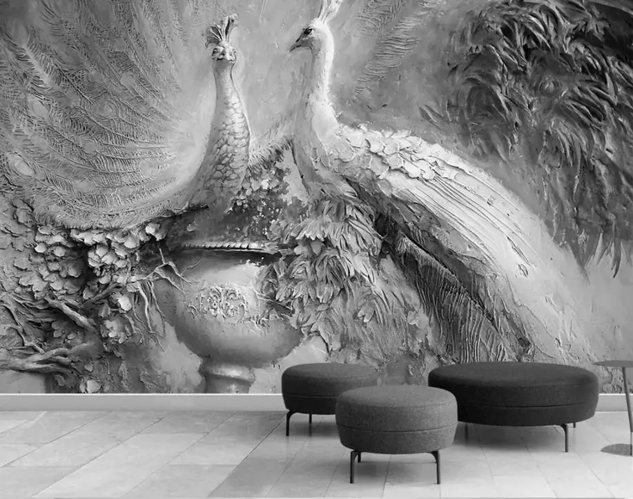 

peacock 3d wallpaper Emboss papel de parede 3d wallpapers for living room bedroom TV backdrop wallpaper