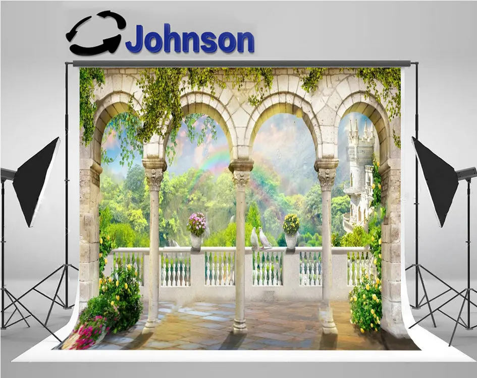 

Arch Column Terrace Rainbow Flower Castle photography backgrounds Computer print wedding photo backdrop