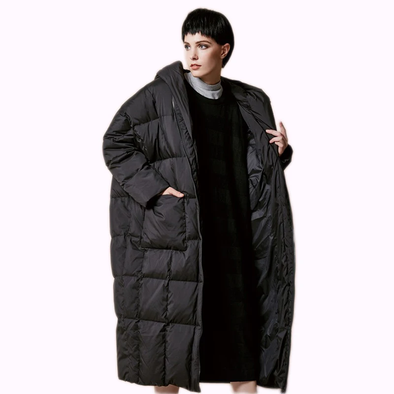 New Fashion Winter 2023 women casual loose cocoon coat thick long hooded duck down jacket warm outwear plus size 7XL Warm coat