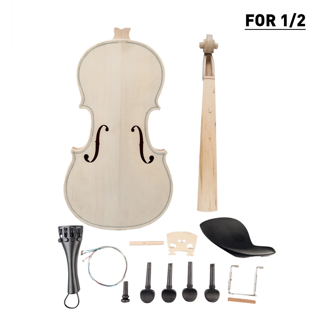 

1/2 Solid Wood Violin For DIY Acoustic Fiddle Kit Maple Back Neck Fingerboard Spruce Top Aluminum Alloy SET