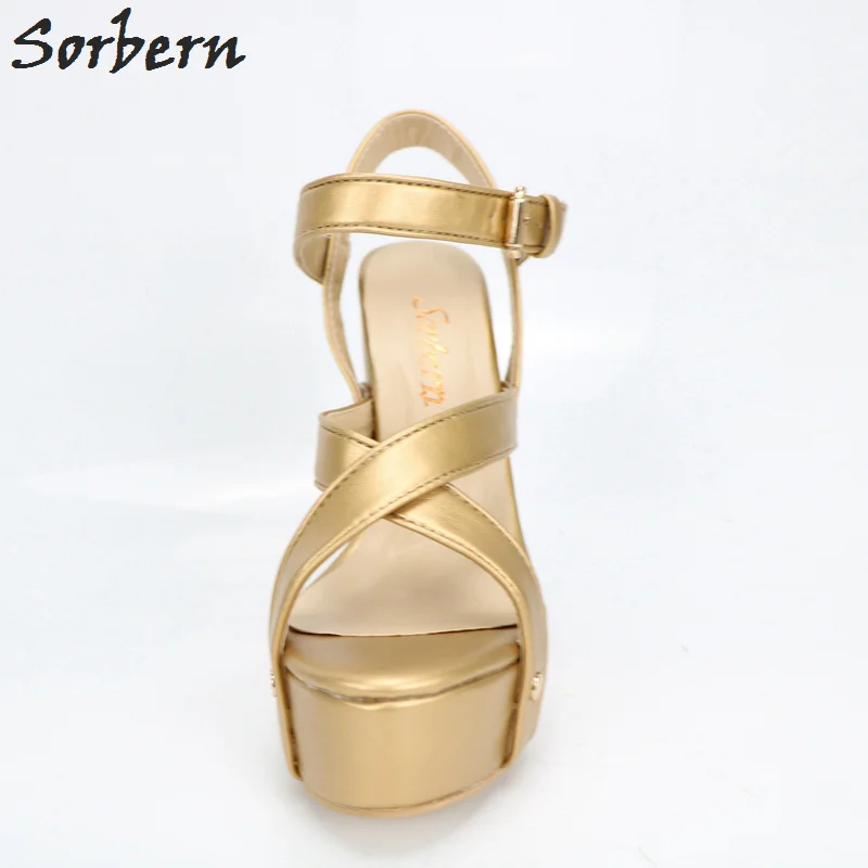 Sorbern Gold Red Sandal Women Strange Style Wedge Slingback Summer High Heel Shoes Party Sandal Ankle Straps Open Toe Shoes