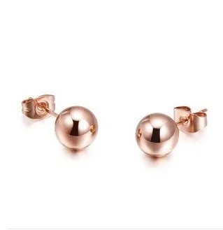 LUXUKISSKIDS 3-10MM Rose Gold Color Stud Earings Steel Cubic Round Ball Piercing Korean Fashion Wholesale Jewelry 10pairs/Lots