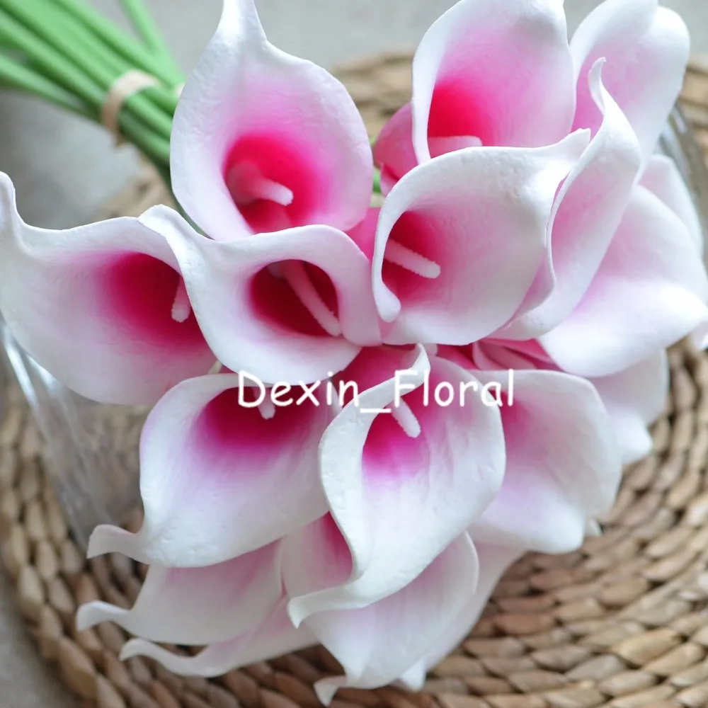 

Picasso Hot Pink Fuchsia Calla Lilies Real Touch Flowers For Silk Wedding Bouquets, Wedding Decorations, Artificial Flowers