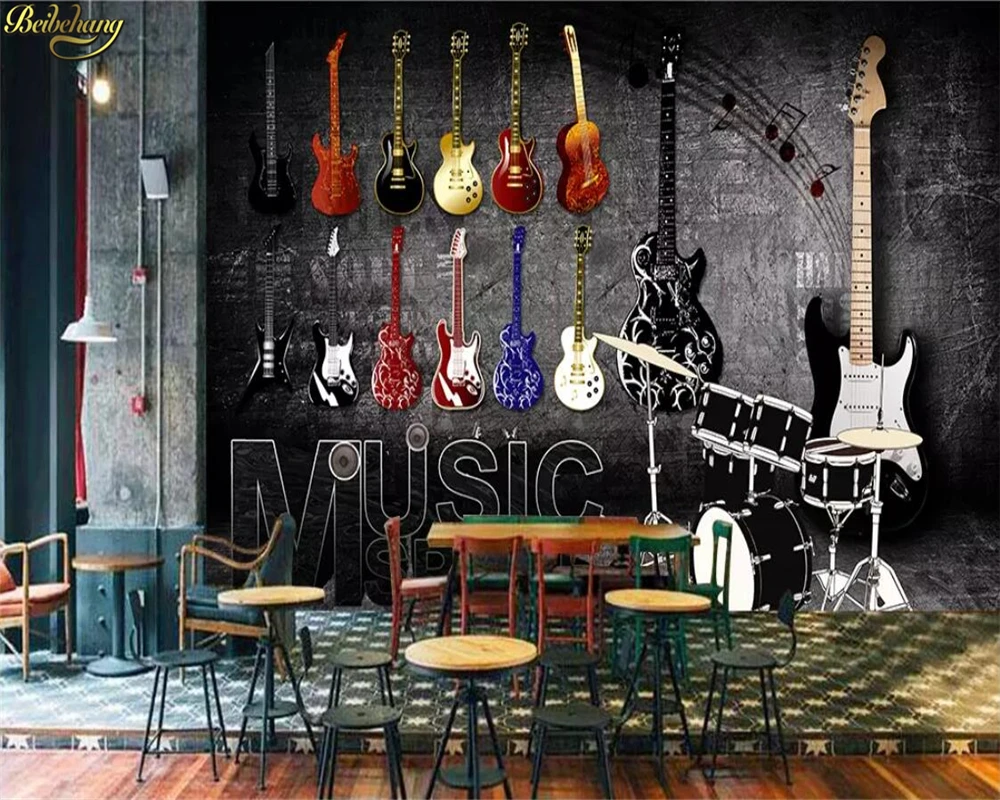 Beibehang Aangepaste fotobehang muurschildering Amerikaanse retro retro rock muziekinstrument bakstenen muur Europese stijl behang