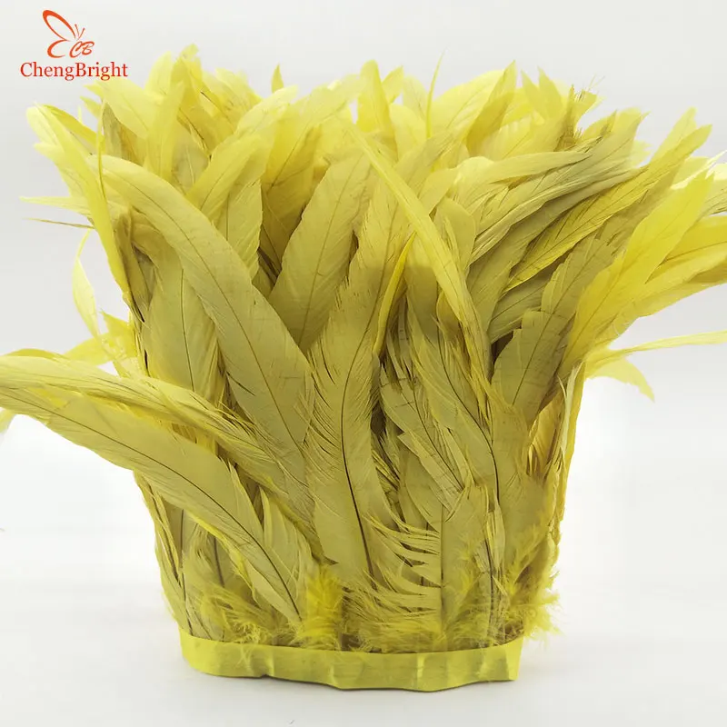 ChengBright 10 Yards Yellow Rooster Tail Feather Trim Coque Feather Trimming Feather For Crafts Dress Skirt Costumes Plumes