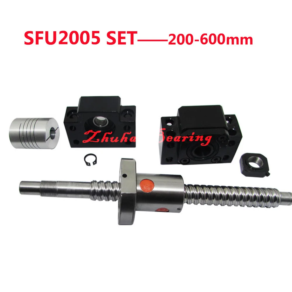 

SFU2005 SET: End Machined SFU2005 Length 200/250/300/350/400/450/500/550/600mm Ball Screw C7 + 2005 Ball Nut +BK/BF15 + Coupler