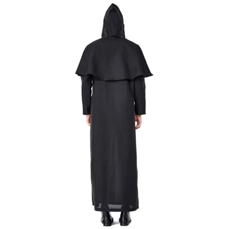 Zwarte Mannen Halloween Azrael Death Enge Kostuums Priester Pastor Minister Cosplay Carnaval Purim Masquerade Nachtclub Feestjurk