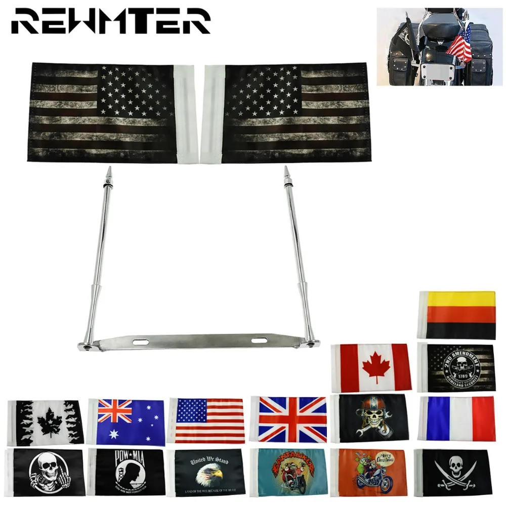 

Universal Motorcycle Flags License Plate Frame Chromr Double Pole Flag Mast Holder Kit For Harley Sportster For Kawasaki Models