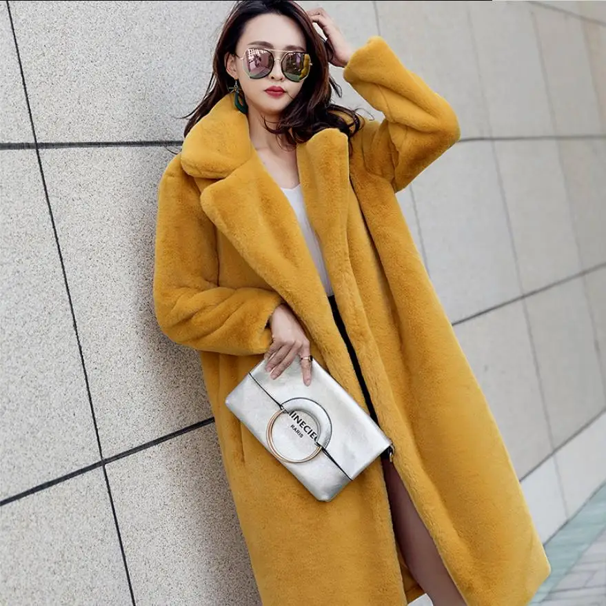 

Winter Faux Mink Fur Coat Women Loose Oversize Thicker Warm Overcoat Turn-down Collar Soft Outwear Fashion Slim Fur Coat L1726