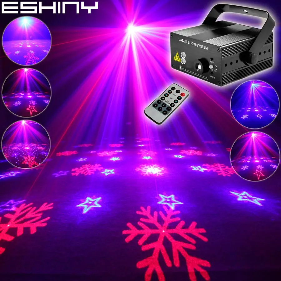 

ESHINY Remote MINI R&B Laser 6 Snowflake Pattern Projector Blue Led Bar DJ Dance Xmas Disco Family Party Stage Light Show T190D3